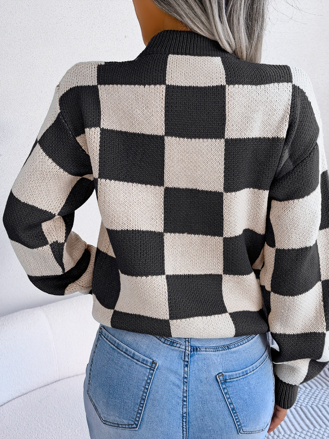 Black & White Checkerboard Knit Sweater