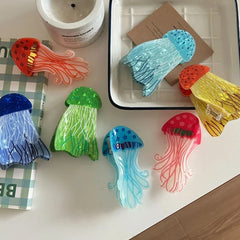 Whimsical 3D Jellyfish Acrylic Hair Claw - Lightweight Marine Design - TEVQA