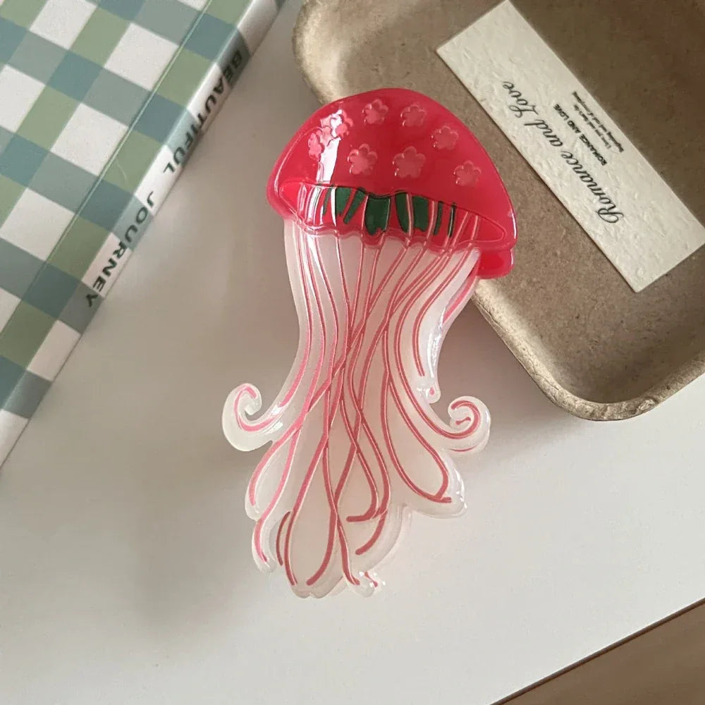 Whimsical 3D Jellyfish Acrylic Hair Claw - Lightweight Marine Design - TEVQA