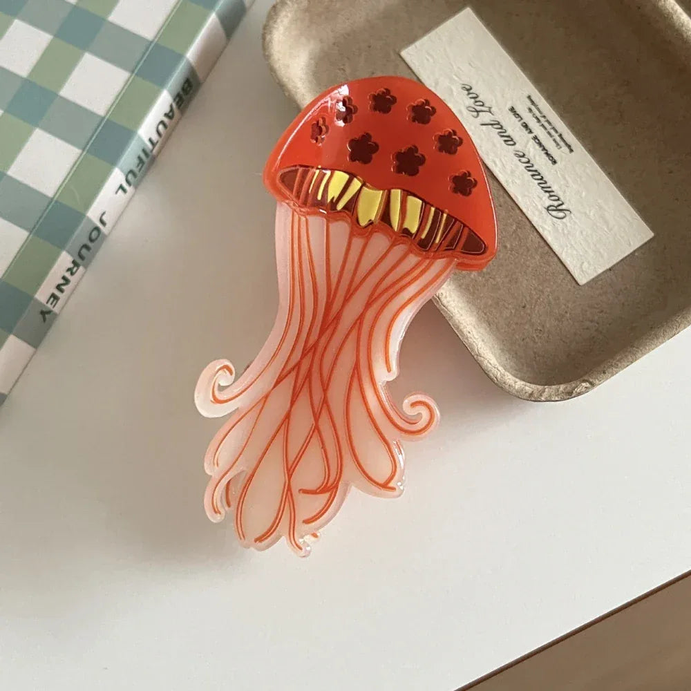 Whimsical 3D Jellyfish Acrylic Hair Claw - Lightweight Marine Design - TEVQA