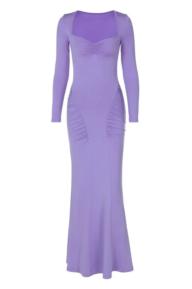 Mermaid silhouette maxi dress with sweetheart neckline and long sleeves - View 9 | TEVQA