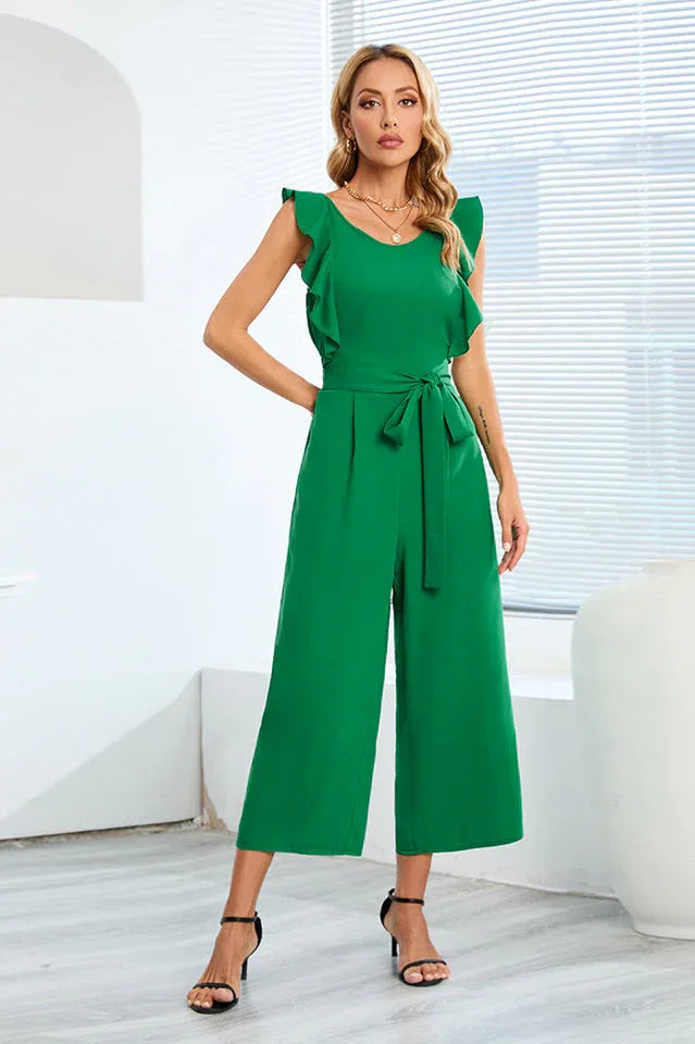 Ruffle Sleeve Wide Leg Jumpsuit - View 15 | TEVQA