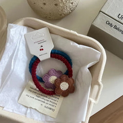 Knit flower hair tie with crochet floral applique - View 6 | TEVQA