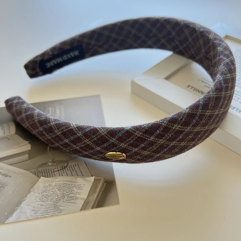 Preppy Plaid Padded Headband - 1.2 Inch Autumn Academia Style