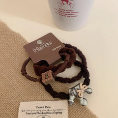 3-Pack Preppy Plaid Hair Tie Set with Bear Charm