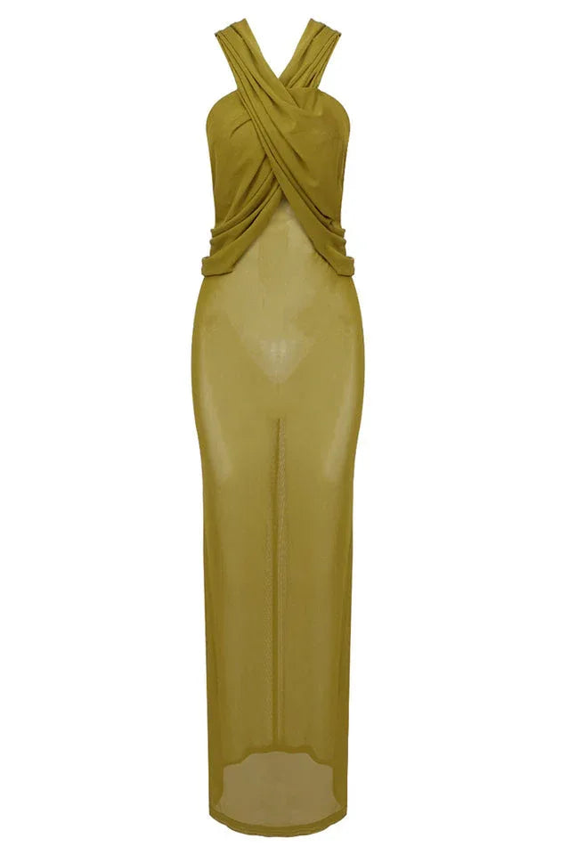 Ruched Maxi Dress with Headscarf - View 26 | TEVQA