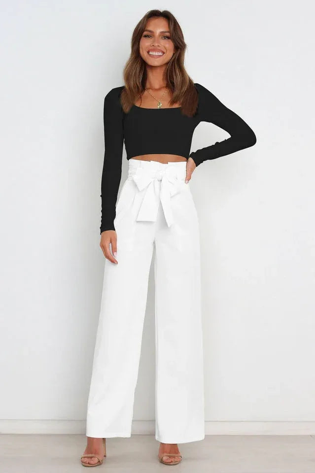 High Waist Belted Wide Leg Pants - View 9 | TEVQA