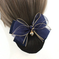 Elegant Bow Hair Snood Clip with Crystal Charm (3.9 Inch)