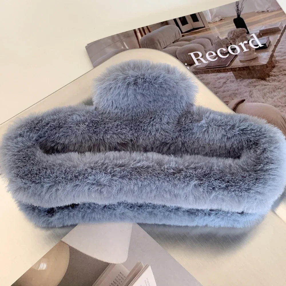 Jumbo Faux Fur Hair Claw Clip - View 8 | TEVQA