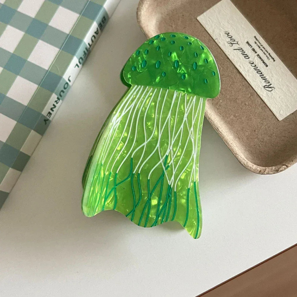 Whimsical 3D Jellyfish Acrylic Hair Claw - Lightweight Marine Design - TEVQA