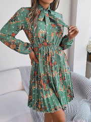 Vintage Pink Floral Pleated Dress - TEVQA