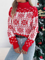 Green Fair Isle Snowflake Turtleneck Sweater - View 8 | TEVQA