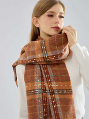 Women's Oversized Plaid Scarf Soft Brushed Tartan Wrap with Fringe Tassels - Rust & Brown