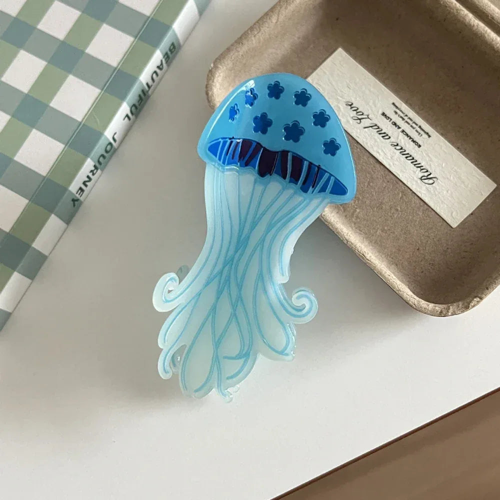 Whimsical 3D Jellyfish Acrylic Hair Claw - Lightweight Marine Design - TEVQA
