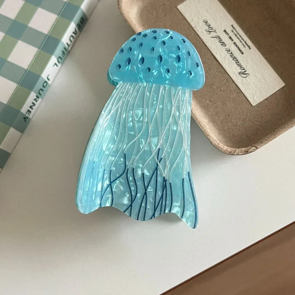 Whimsical 3D Jellyfish Acrylic Hair Claw - Lightweight Marine Design - TEVQA