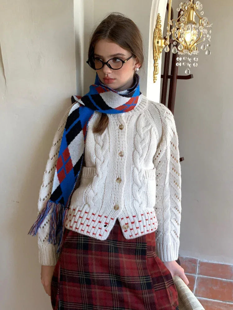 Vintage Argyle Diamond Check Skinny Scarf - TEVQA