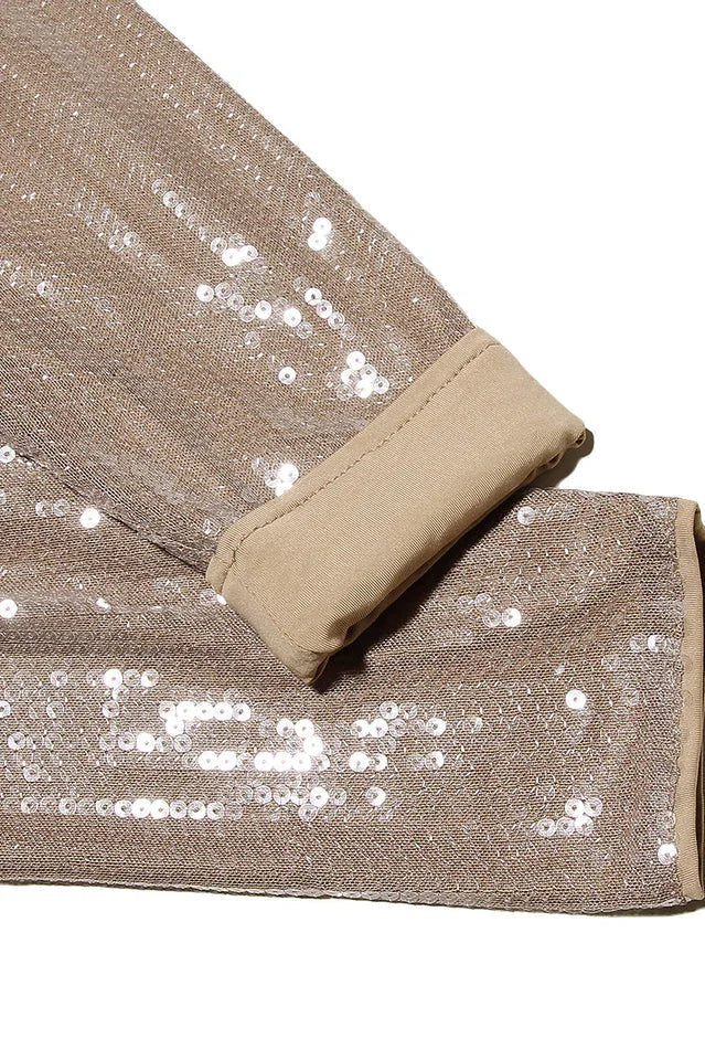 Beige sequin one shoulder mini dress with puff sleeve - View 6 | TEVQA