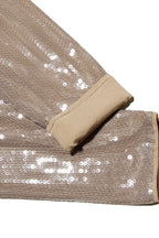 Beige sequin one shoulder mini dress with puff sleeve - View 6 | TEVQA