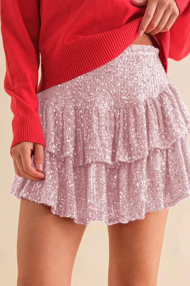 Sequin Tiered Mini Shorts - View 22 | TEVQA