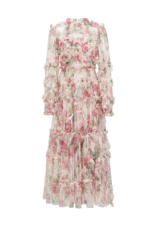 Floral Chiffon A-Line Dress - View 15 | TEVQA