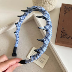 Ruched Plaid Toothed Headband - 1.2 Inch Non-Slip Hair Band
