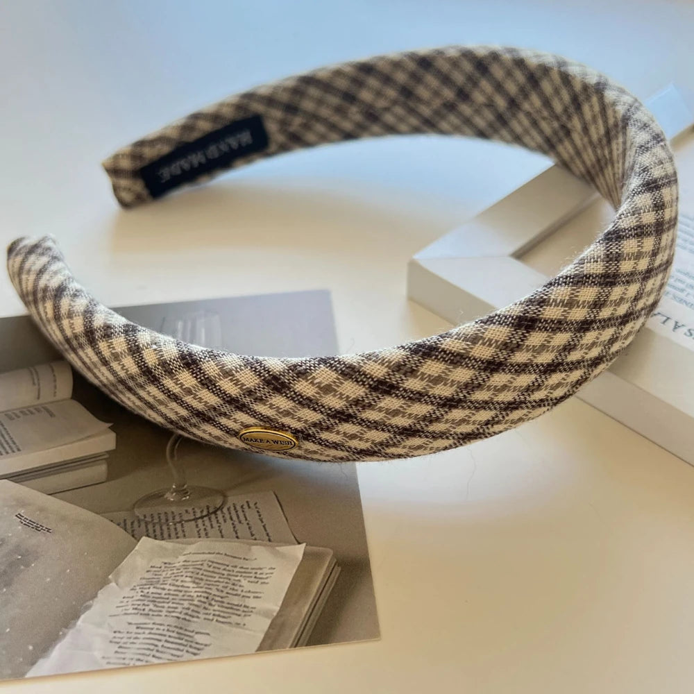 Preppy Plaid Padded Headband - 1.2 Inch Autumn Academia Style