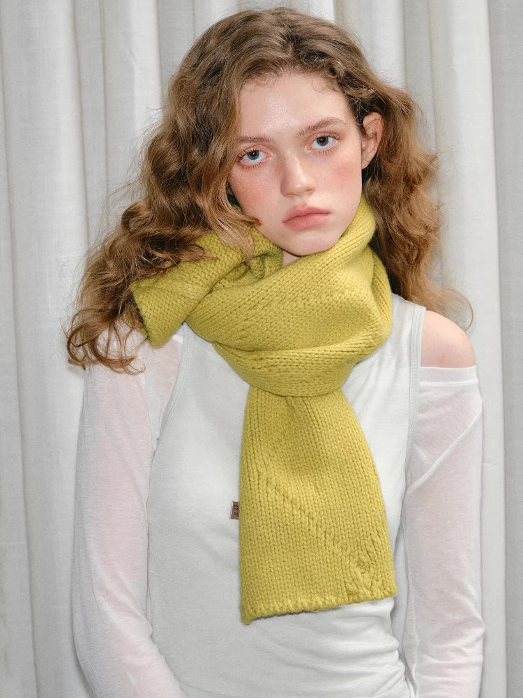 100% Wool Reversible Button Scarf Chartreuse