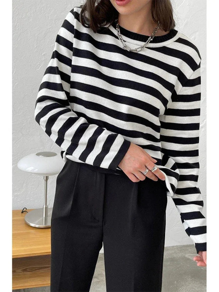 Classic Breton Striped Crew Neck Sweater - TEVQA