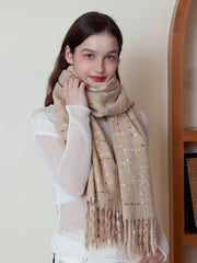 Confetti knit scarf with textured grid pattern and fringed hem - View 6 | TEVQA