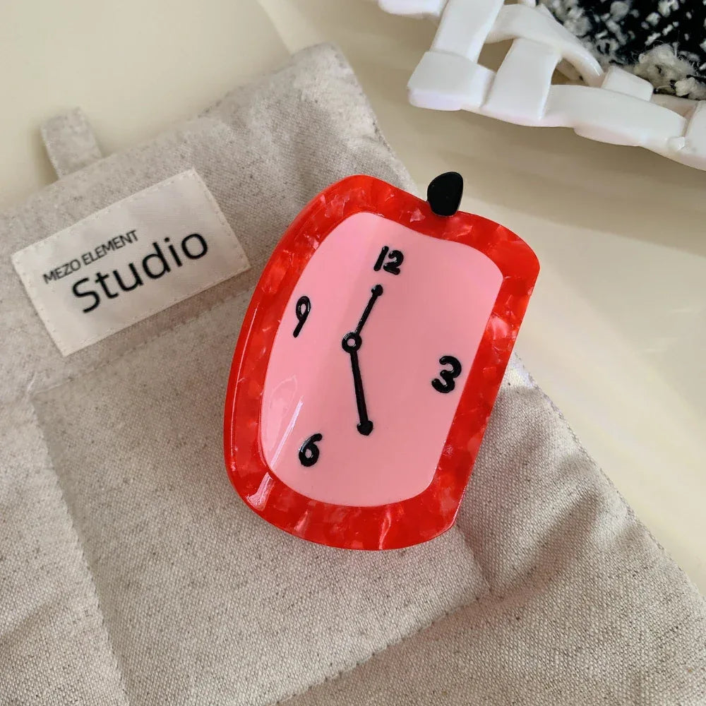 Novelty acetate hair claw clip with retro clock or phone design - View 7 | TEVQA