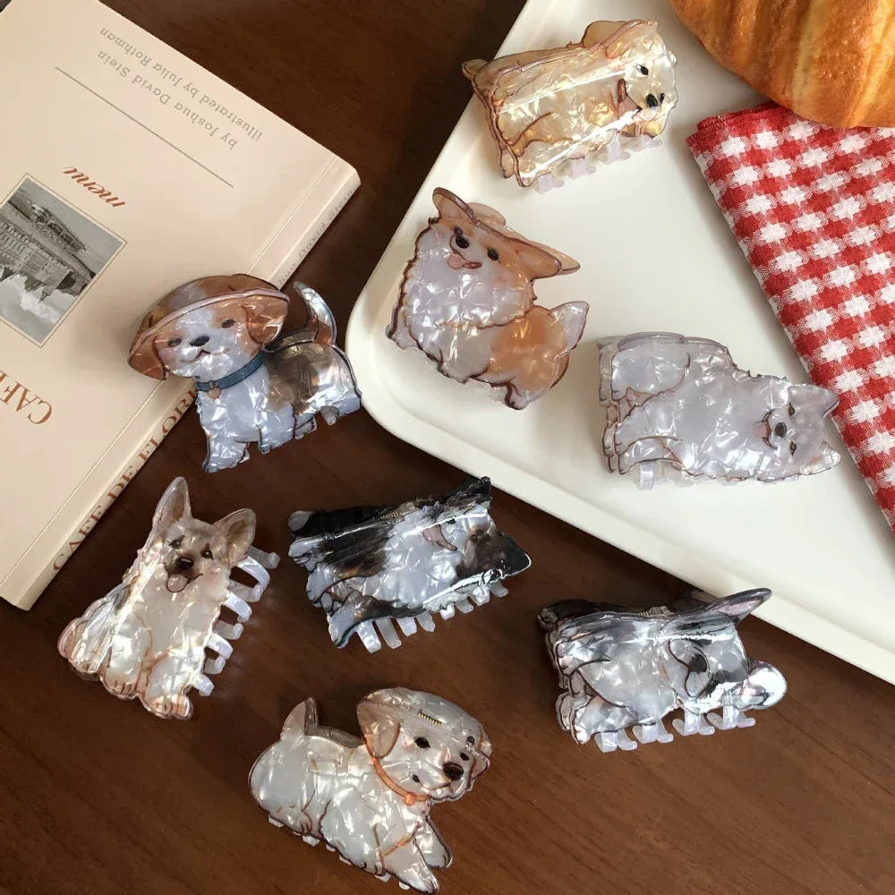 Dog hair clips displayed with a book and napkin