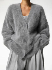 Faux Mink V-Neck Cardigan - View 10 | TEVQA