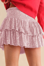 Sequin Tiered Mini Shorts - View 23 | TEVQA