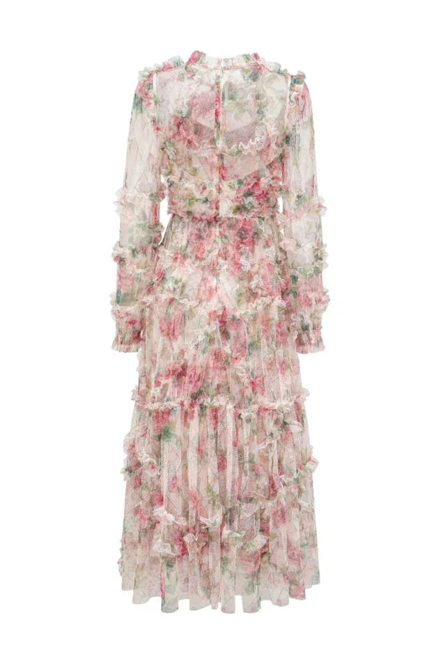 Floral Chiffon A-Line Dress - View 16 | TEVQA