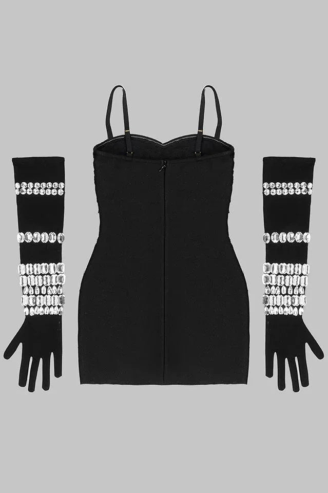 Brisbane Rhinestones Embellished Mini Dress - TEVQA