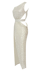 One Shoulder Sequins Cut Out Split Maxi Dress | Dress In Beauty