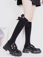 3D Rope Bow Black Socks Heart Charm Dark Academia