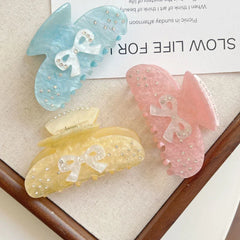 Shimmering Aurora Bow Hair Claw Clip - 3 Inch Rhinestone Coquette Accessory - TEVQA