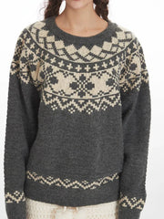 Charcoal Grey Fair Isle Crewneck Sweater - TEVQA