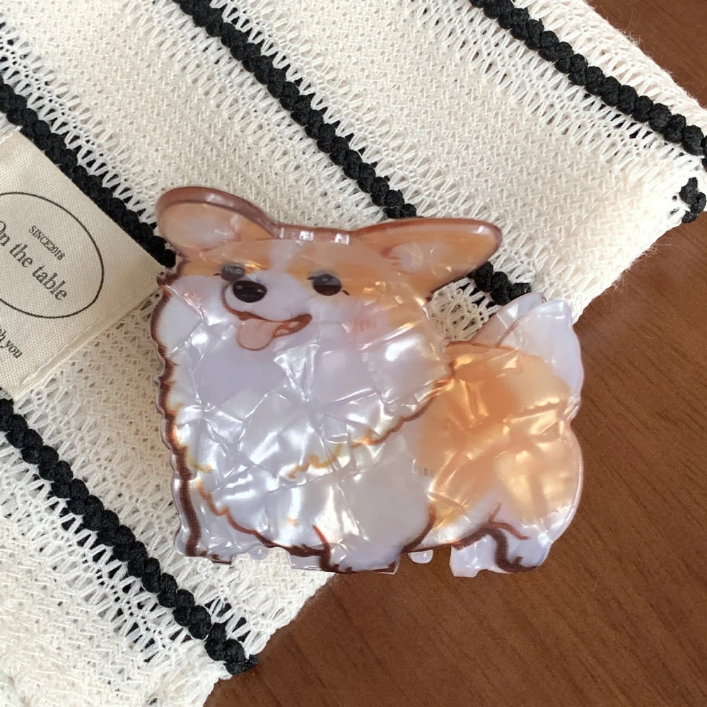 3.15 Inch Dog Breed Acetate Hair Claw - Solid 30g Premium Pearlescent Clip