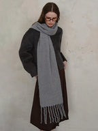 Electric Blue Bouclé Knit Scarf - View 10 | TEVQA