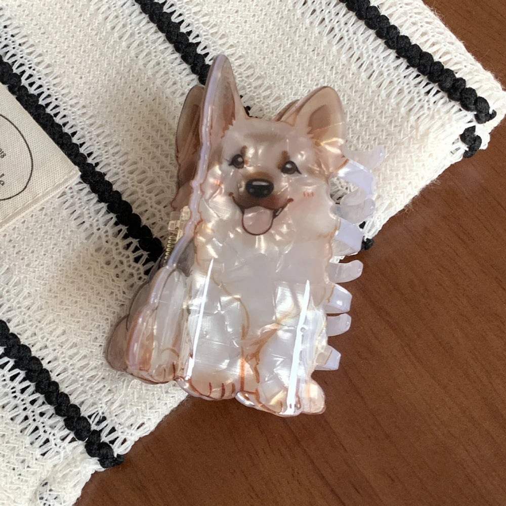 3.15 Inch Dog Breed Acetate Hair Claw - Solid 30g Premium Pearlescent Clip