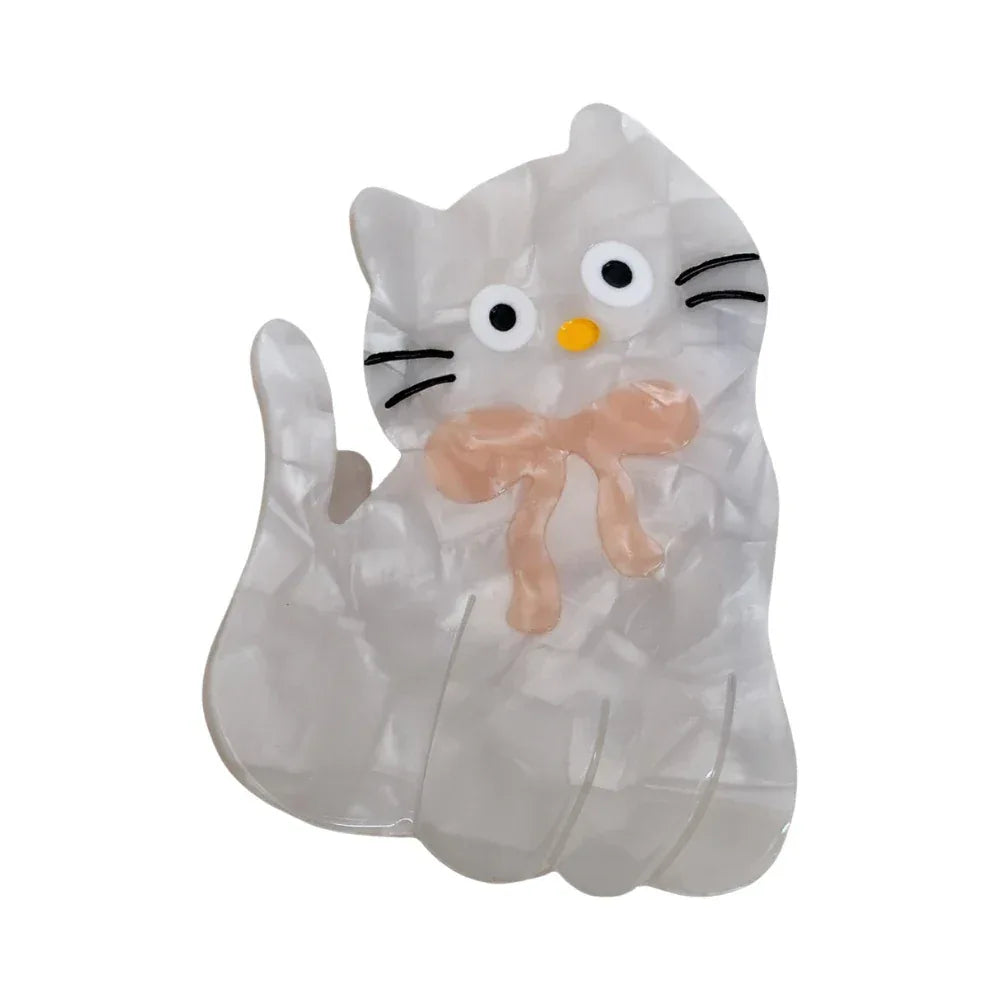 White marbled cat hair clip with pink bow