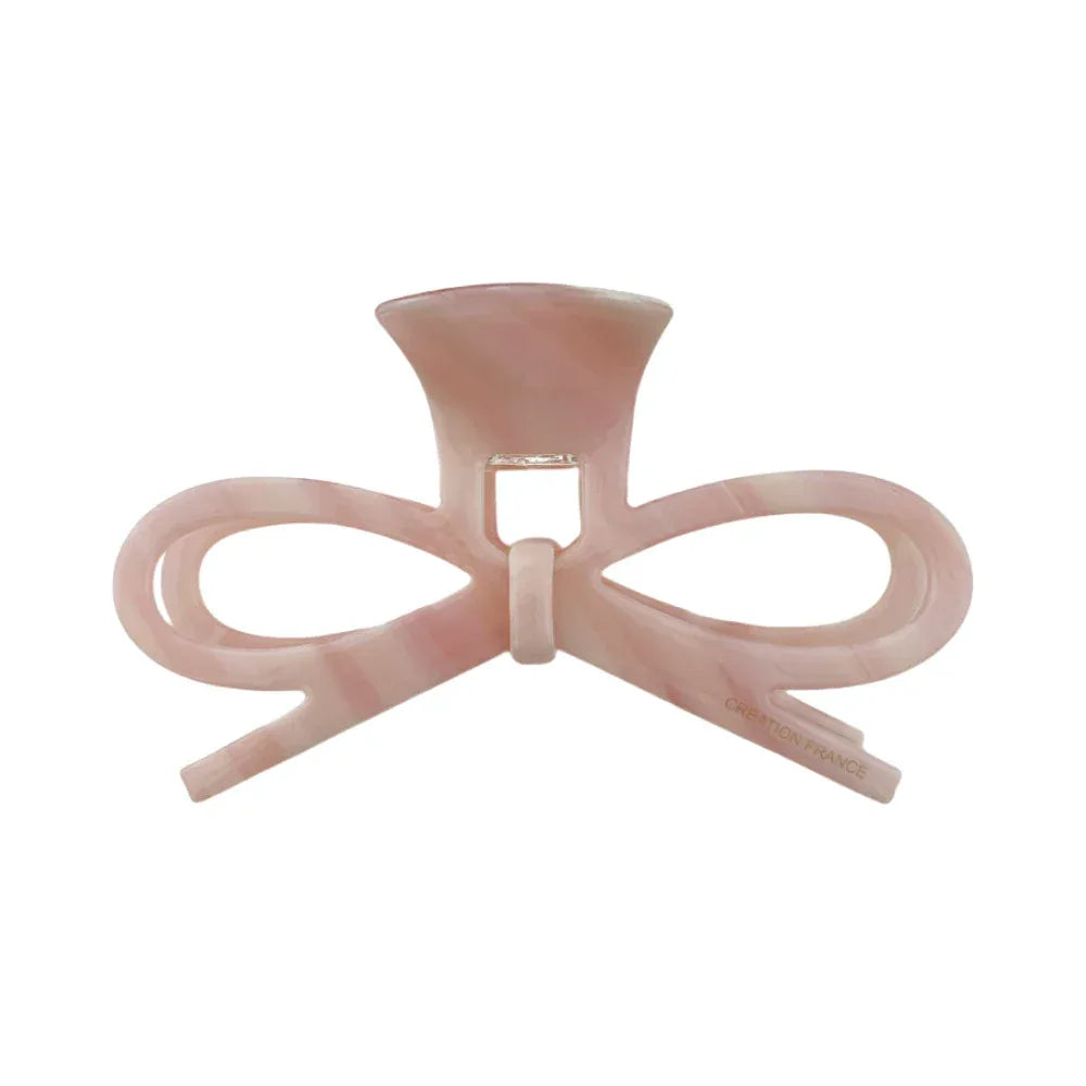 pink marbled bow hair claw clip