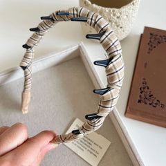 Ruched Plaid Toothed Headband - 1.2 Inch Non-Slip Hair Band