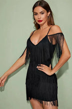 Pora Mini Halter Dress with Tassels - TEVQA