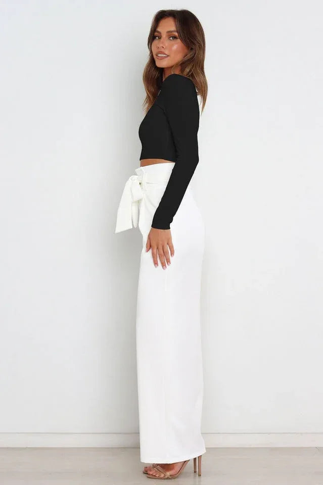 High Waist Belted Wide Leg Pants - View 10 | TEVQA