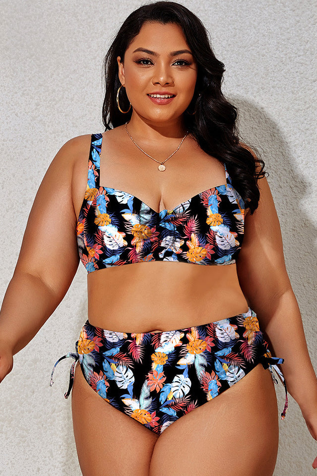 (L-4XL) Floral Adjustable Side Bikini Set | Dress In Beauty