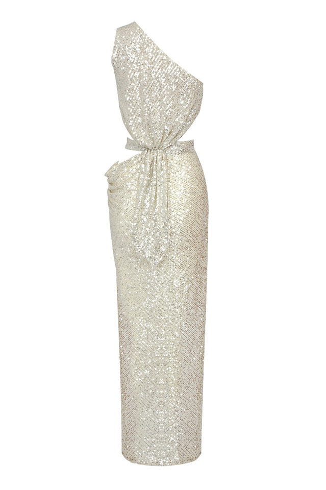One Shoulder Sequins Cut Out Split Maxi Dress | Dress In Beauty