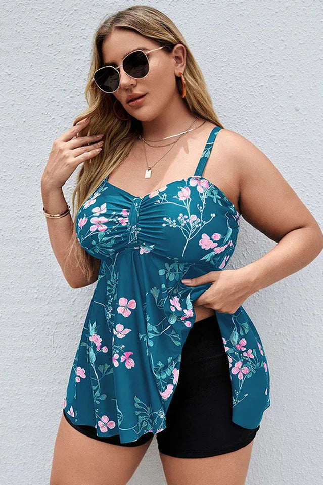 Floral print tankini swim dress with shorts - View 9 | TEVQA